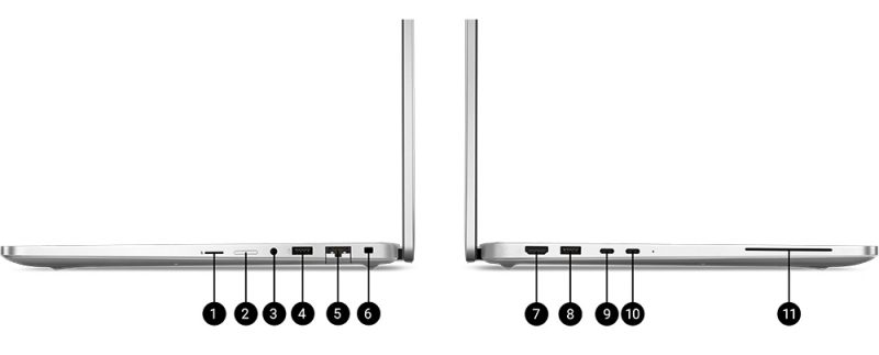 DELL 16 Pro Plus Bağlantı Noktaları ve Yuvalar
