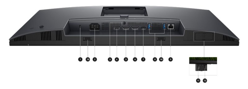 Dell Pro 32 Plus QHD USB-C Hub Monitor P3225DE Dell Pro 32 Plus QHD USB-C Hub Monitor P3225DE Bağlantı Noktaları ve Yuvalar