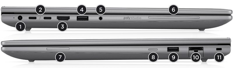 HP ZBook X G1i 16 Mobil İş İstasyonu CT0X0ES (U9,32/1T) ZBook X G1i 16 Mobil İş İstasyonu Bağlantı Noktaları ve Yuvalar