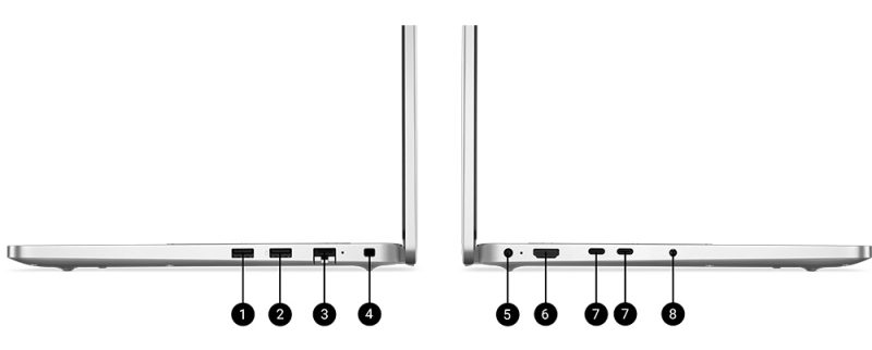 DELL Pro 14 Notebook AI5 16/512 FDOS DELL Pro 14 AMD Bağlantı Noktaları ve Yuvalar