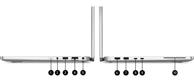 DELL Pro 14 Plus Notebook Bağlantı Noktaları ve Yuvalar