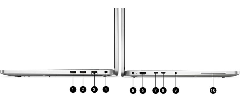 DELL Pro 16 Notebook U7 16/512 W11P DELL Pro 16 Notebook Bağlantı Noktaları ve Yuvalar