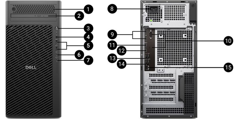 DELL Pro Max T2 Bağlantı Noktaları ve Yuvalar