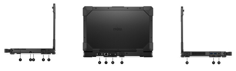 DELL Pro Rugged 14 Notebook DELL Pro Rugged 14 Notebook Bağlantı Noktaları ve Yuvalar