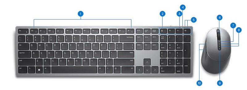 Dell Pro Plus Klavye ve Mouse KM7321W Tuşlar ve Göstergeler
