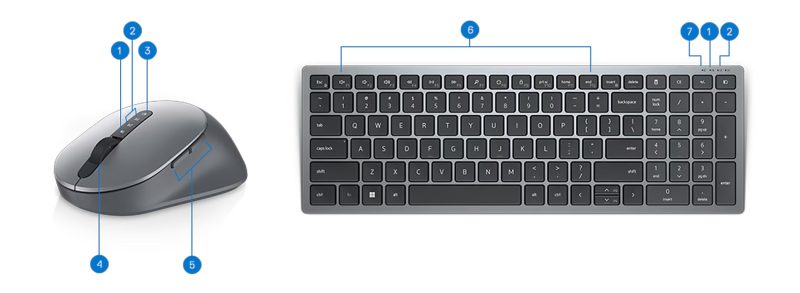 Dell Pro Plus Kompakt Klavye ve Mouse KM7120W Tuşlar ve Göstergeler