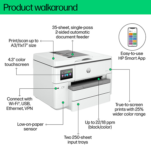 HP OfficeJet Pro 9730 A3 All-in-One Yazıcı (537P5C) Temel Özellikler