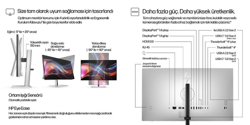 HP Series 7 Pro 27 inç QHD Thunderbolt 4 Monitör 727pu (8J9E6UT) HP Series 7 Pro 27 inç QHD Thunderbolt 4 Monitör - 727pu (8J9E6UT) Temel Özellikler