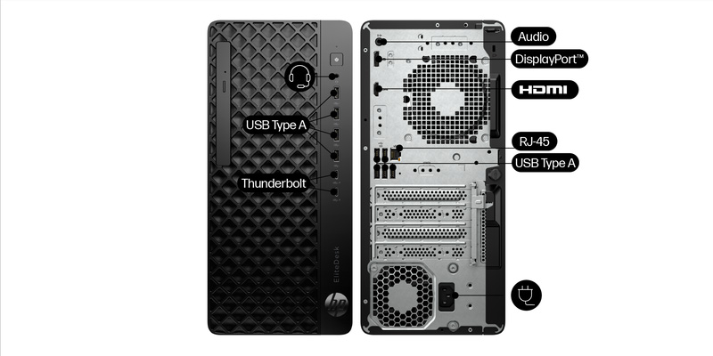 HP EliteDesk 8 Tower G1i U7 32/1TB RTX5060 FDOS (CT5C3ET) HP EliteDesk 8 Tower G1i Desktop AI PC Bağlantı Noktaları