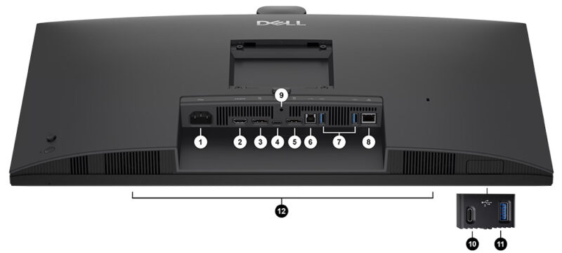 Dell Pro P 27 USB-C Hub Konferans Monitörü P2726DEB Dell Pro P 27 USB-C Hub Konferans Monitörü - P2726DEB Bağlantı Noktaları ve Yuvalar